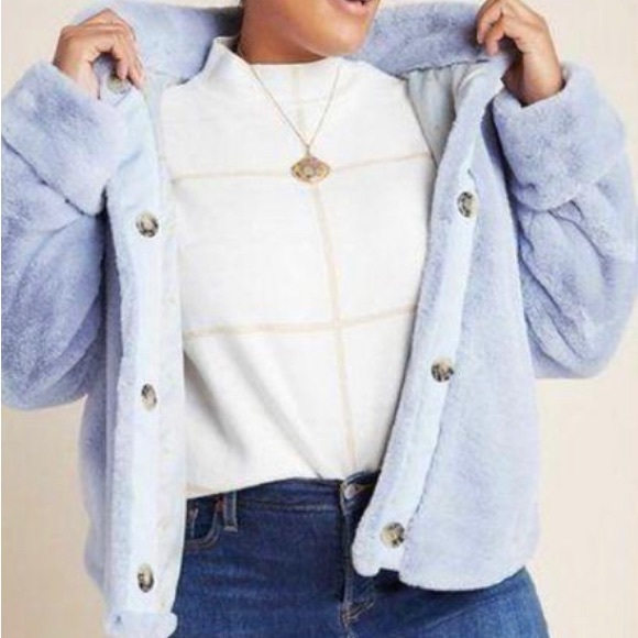 Anthropologie Blue Moonlight Faux Jacket Coat - Picture 3 of 12